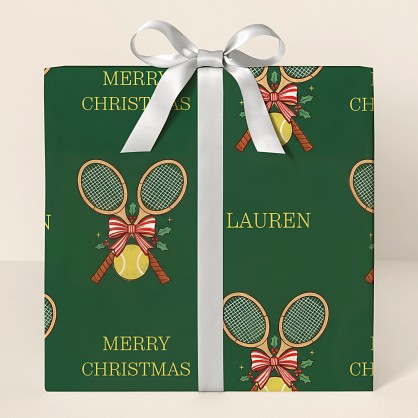 Personalized Tennis Christmas Retro Wrapping Paper