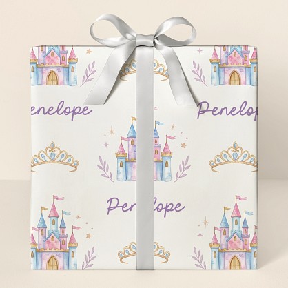 Personalized Princess Castle Watercolor Wrapping Paper