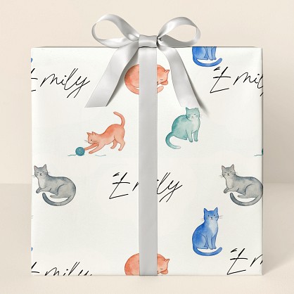 Personalized Watercolor Cats Wrapping Paper