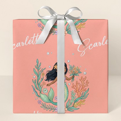 Personalized Mermaid Botanical Congratulations Wrapping Paper