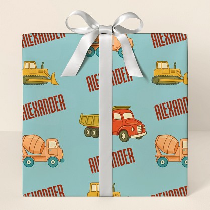 Personalized Retro Construction Trucks Wrapping Paper