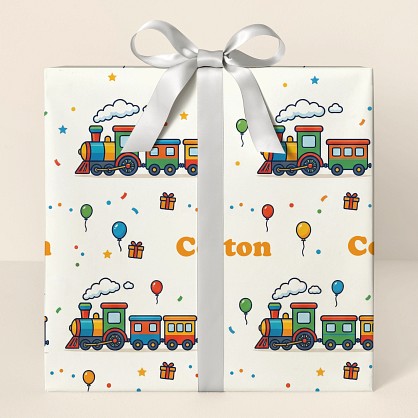 Personalized Kids Train Birthday Party Wrapping Paper