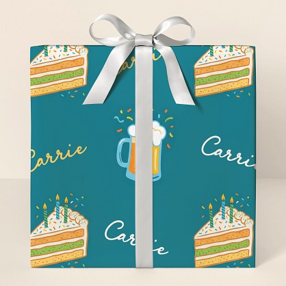 Personalized Birthday Cake and Beer Celebration Wrapping Paper