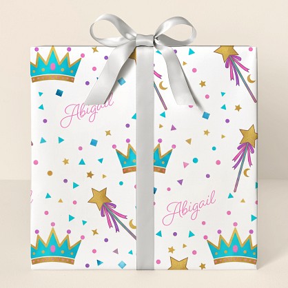 Personalized Princess Crown Birthday Confetti Wrapping Paper