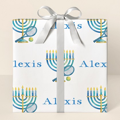 Personalized Hanukkah Tennis Watercolor Wrapping Paper