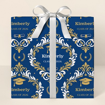 Personalized Royal Blue Graduation Damask Wrapping Paper