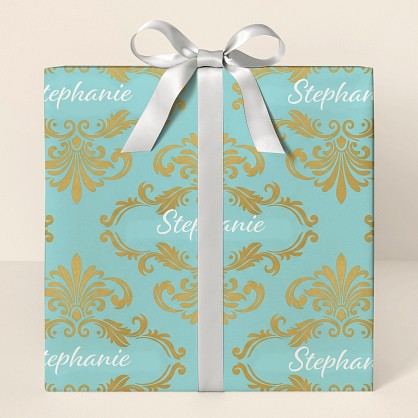Personalized Mint Green Damask Wrapping Paper