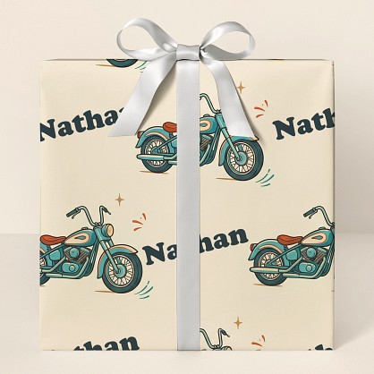 Personalized Retro Motorcycle Birthday Wrapping Paper
