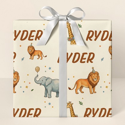 Personalized Safari Birthday Party Animals Wrapping Paper
