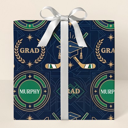 Personalized Hockey Graduation Art Deco Wrapping Paper