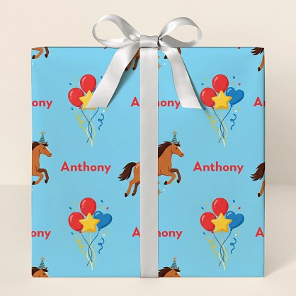 Personalized Horse Birthday Balloon Wrapping Paper