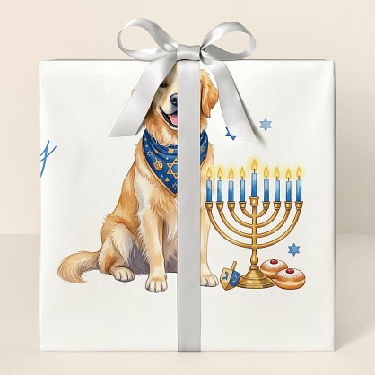 Personalized Hanukkah Golden Retriever Wrapping Paper