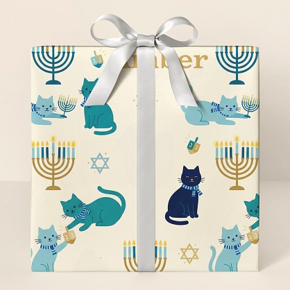 Personalized Hanukkah Cats Wrapping Paper