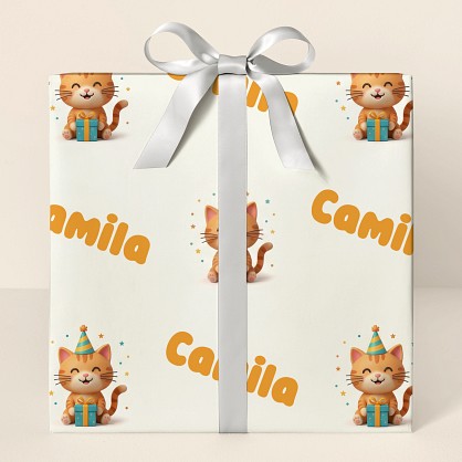 Personalized Birthday Cat Party Wrapping Paper