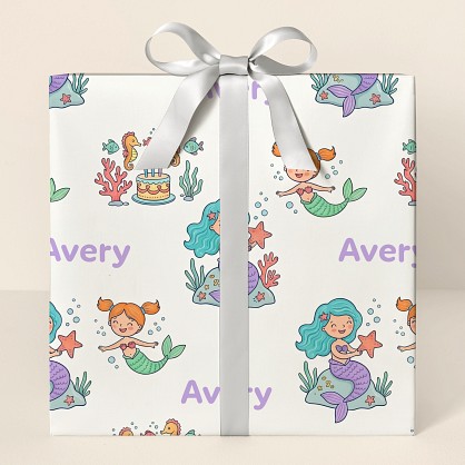 Personalized Mermaid Birthday Wrapping Paper