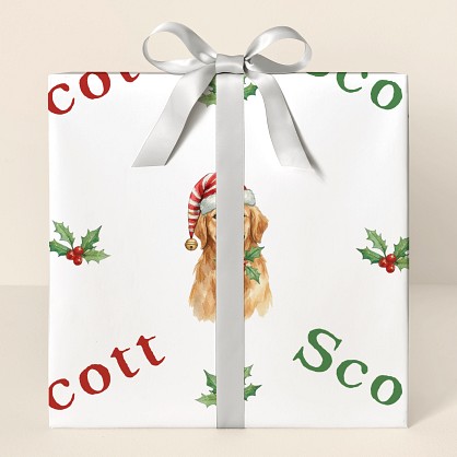 Personalized Christmas Golden Retriever Watercolor Wrapping Paper