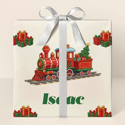 Personalized Christmas Train Adventure Wrapping Paper