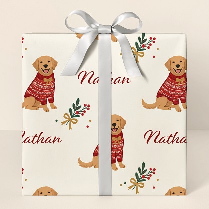 Personalized Christmas Dogs in Sweaters Wrapping Paper