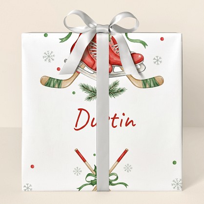 Personalized Hockey Christmas Watercolor Wrapping Paper