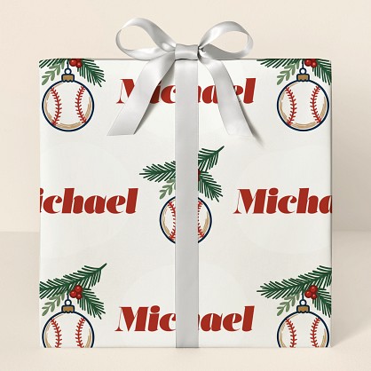 Personalized Baseball Christmas Ornament Wrapping Paper