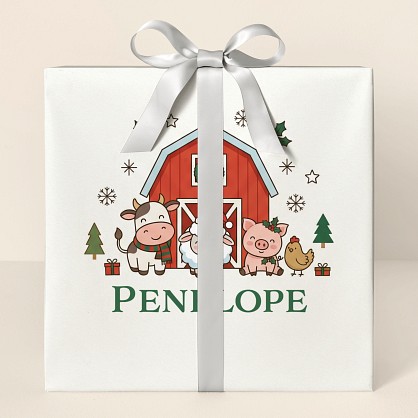 Personalized Christmas Farm Animals Wrapping Paper
