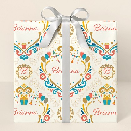 Personalized Birthday Damask Wrapping Paper