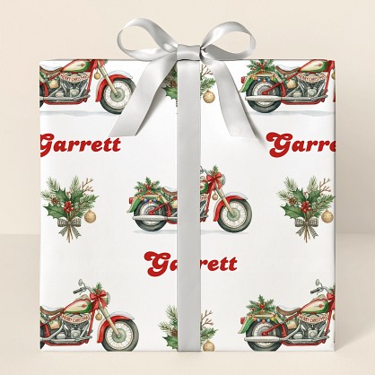 Personalized Christmas Motorcycle Watercolor Wrapping Paper