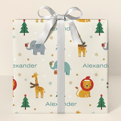 Personalized Christmas Safari Animals Wrapping Paper
