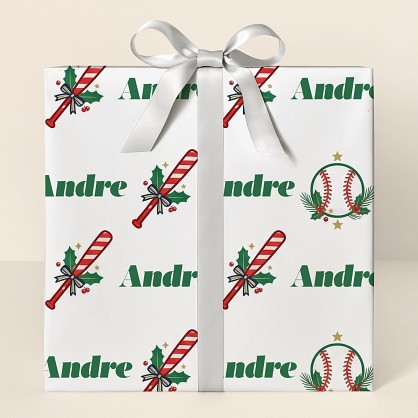 Personalized Christmas Baseball Holiday Wrapping Paper