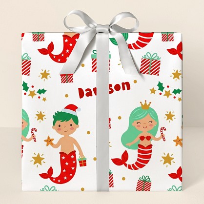 Christmas Mermaid Kids Personalized Wrapping Paper