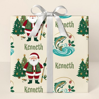 Personalized Fishing Santa Christmas Wrapping Paper