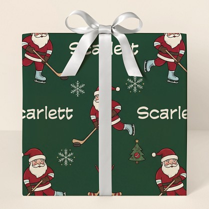 Personalized Hockey Santa Christmas Wrapping Paper