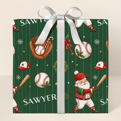 Personalized Christmas Baseball Santa Wrapping Paper
