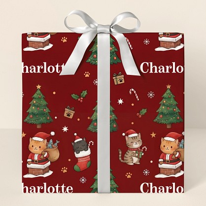 Personalized Christmas Cats Santa Hats Holiday Wrapping Paper