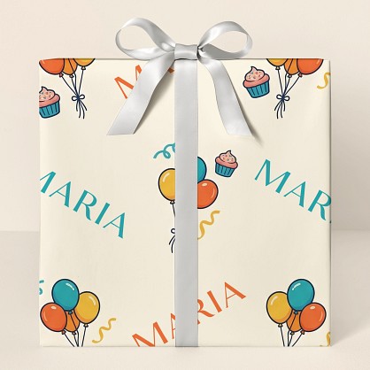 Personalized Birthday Balloons & Cupcakes Wrapping Paper