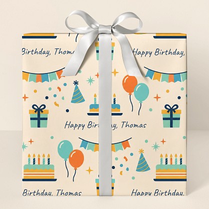 Personalized Birthday Celebration Flat Vector Wrapping Paper