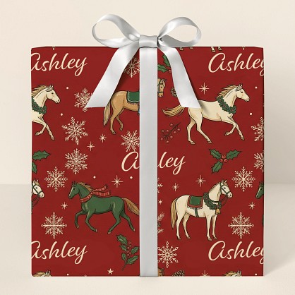 Personalized Christmas Horses & Snowflakes Wrapping Paper