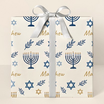 Personalized Modern Hanukkah Menorah Pattern Wrapping Paper
