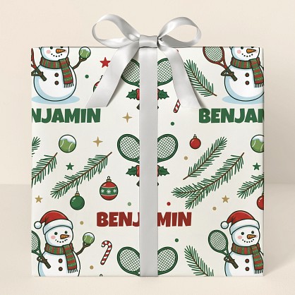 Personalized Tennis Snowman Christmas Wrapping Paper