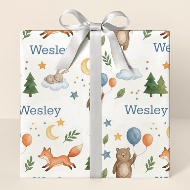 Personalized Woodland Watercolor Wrapping Paper