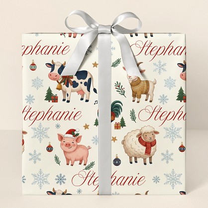 Personalized Christmas Farm Animals Wrapping Paper