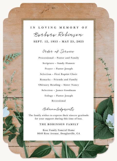 Garden Greenery Memorial & Sympathy Cards