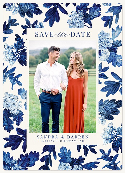 Indigo Toile Save the Date Magnets