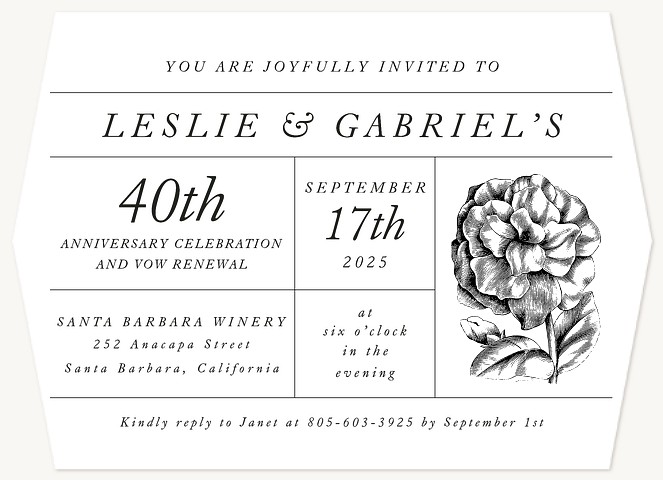 Classic Etching Wedding Anniversary Invitations