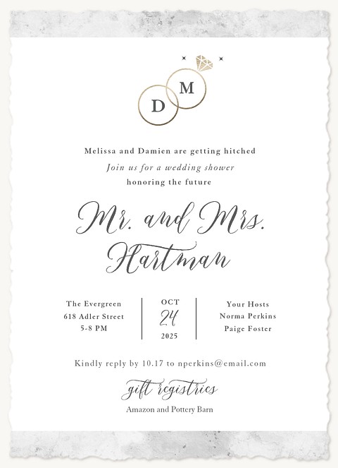 Monogram Rings Bridal Shower Invitations