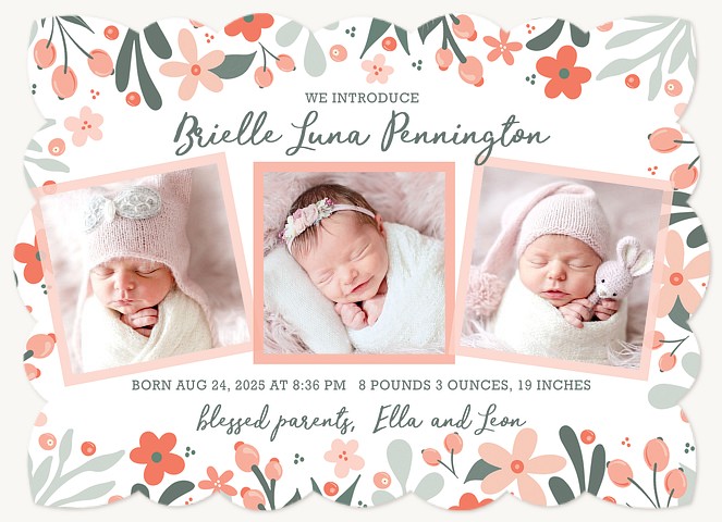 Floral Trio Baby Announcements