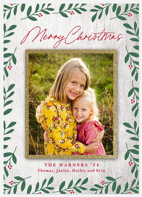 Holly Berry Border Holiday Photo Cards