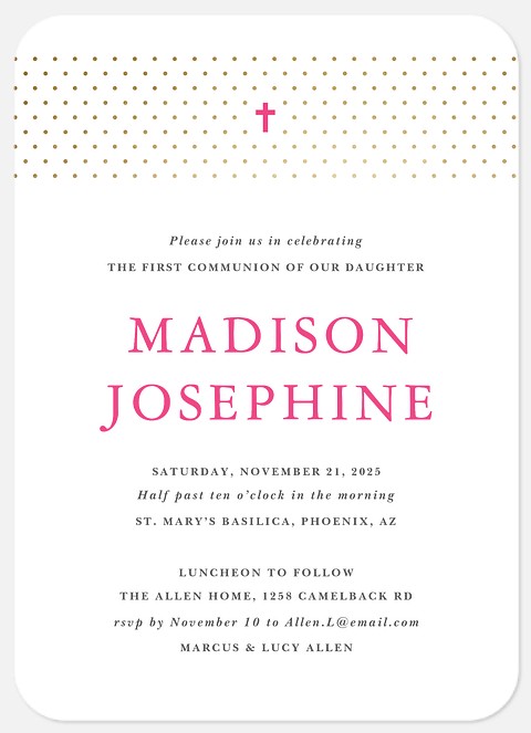 Pindot Celebration  First Communion Invitations