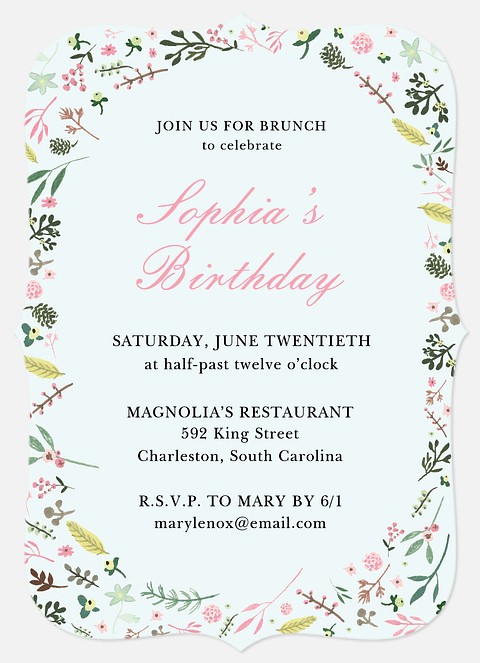 Springtime Flora Adult Birthday Invitations