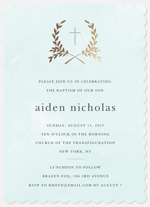Crossed Laurels Baptism Christening Invitations